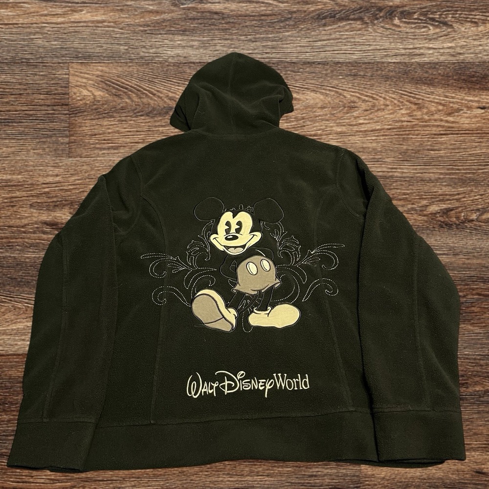 Walt Disney World Disneyland Black‎ Fleece Hoodie Large Embroidered Mickey Mouse